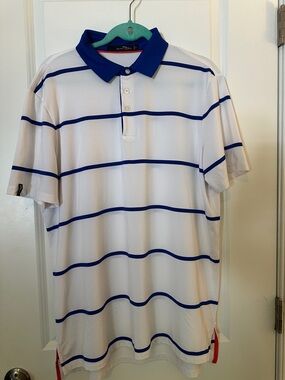 Ralph Lauren White Polo with Royal Blue Stripes and Collar Golf vintage top.